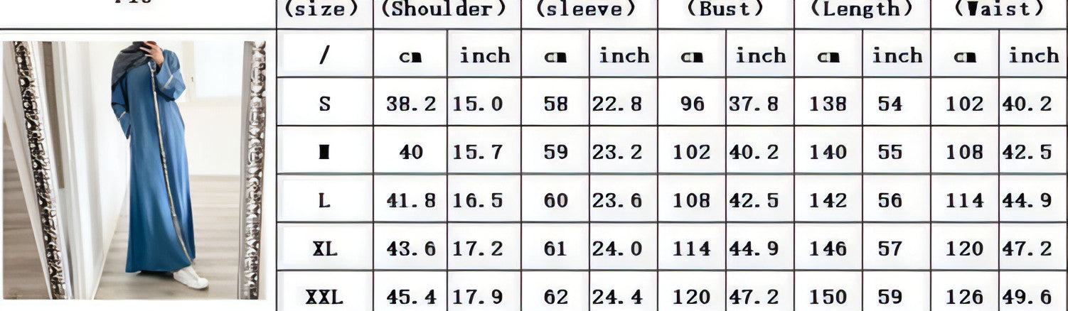 Muslim Women's Wear Robe Stitching Trim Sequins Dress